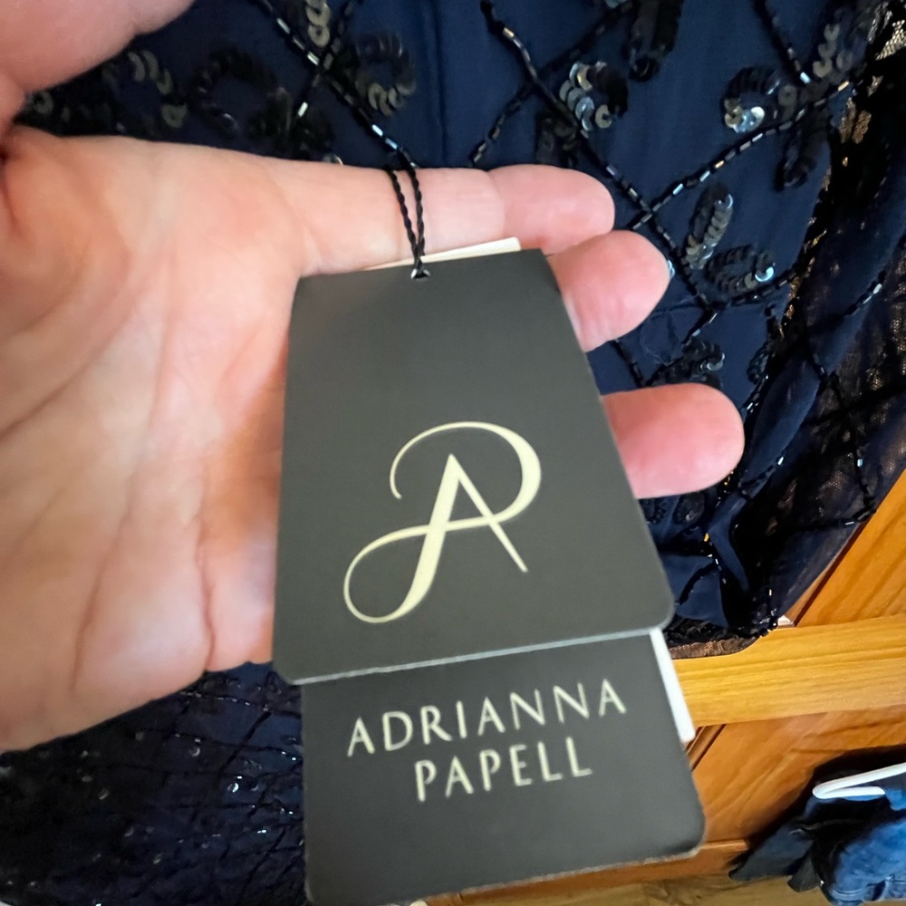Adrianna Papell Navy Beaded Coctail Dress - Picture 9 of 13
